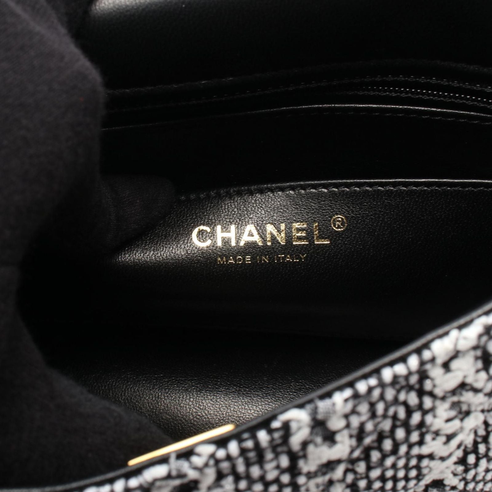 Chanel Shoulder Bag Quilted Faux Pearl White Black Fabric Leather Small Flap — view 4