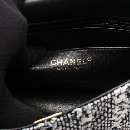 Chanel Shoulder Bag Quilted Faux Pearl White Black Fabric Leather Small Flap — view 4