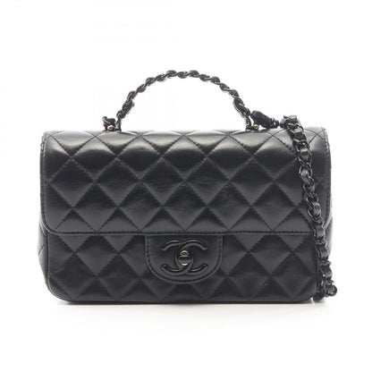 Chanel Shoulder Bag Quilted Top Handle Black 2-Way Lambskin Top Plastic Chain