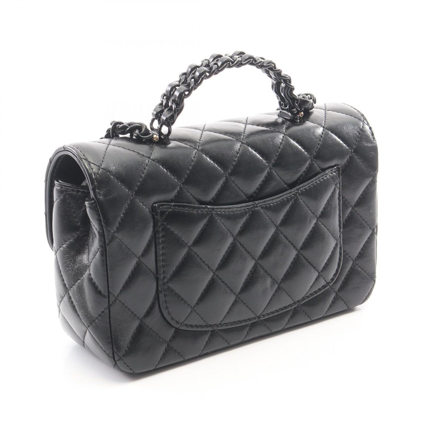 Chanel Shoulder Bag Quilted Top Handle Black 2-Way Lambskin Top Plastic Chain — view 2
