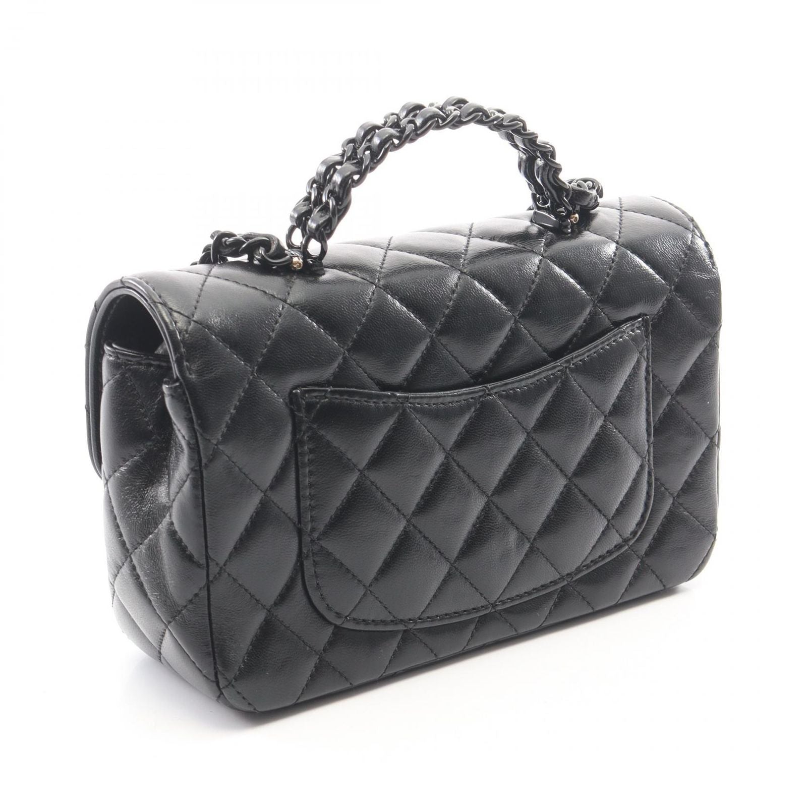 Chanel Shoulder Bag Quilted Top Handle Black 2-Way Lambskin Top Plastic Chain — view 2