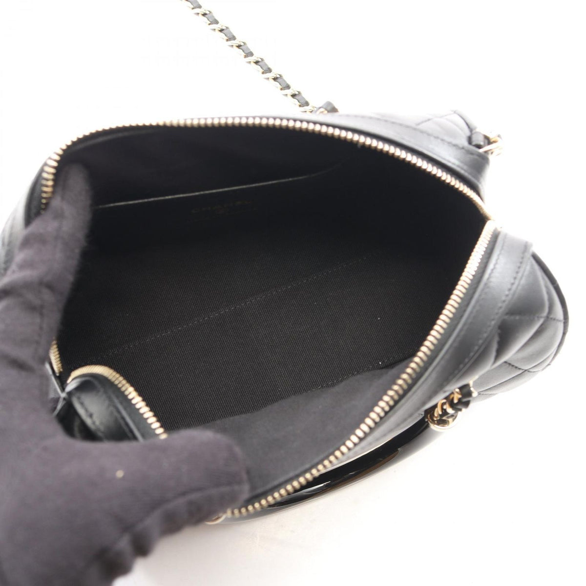 Chanel Quilted 2-Way Black Lambskin Mini Boston Bag — view 3