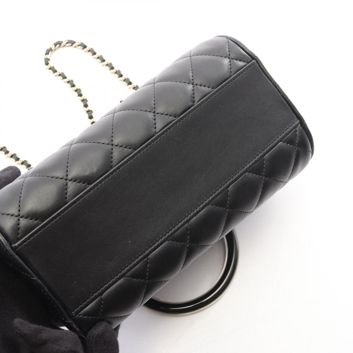 Chanel Quilted 2-Way Black Lambskin Mini Boston Bag — view 7