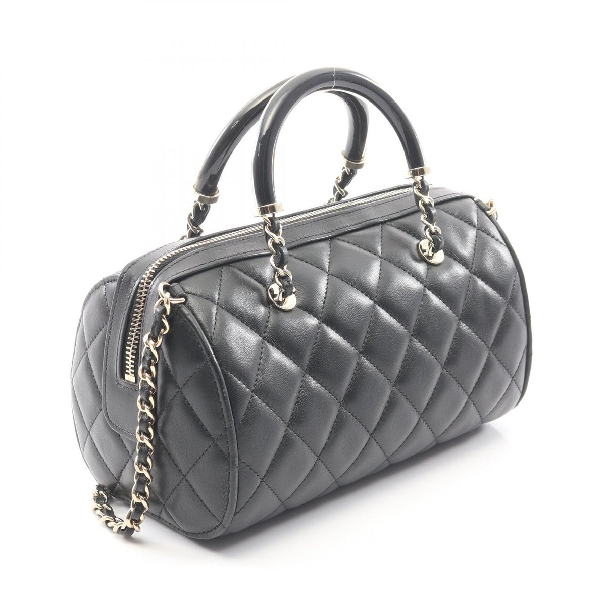 Chanel Quilted 2-Way Black Lambskin Mini Boston Bag — view 2