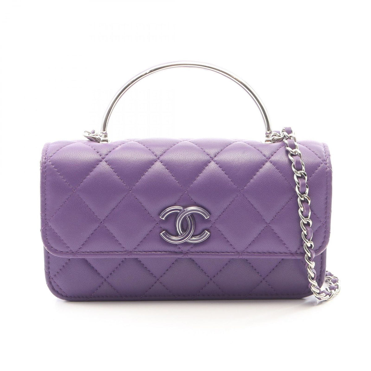 Chanel Shoulder Bag Quilted Top Handle Mini 2-Way Purple Lambskin Chain Wallet
