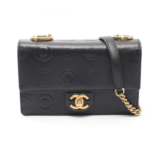 Chanel Shoulder Bag Coco Embossed Small Flap Black Leather Chain