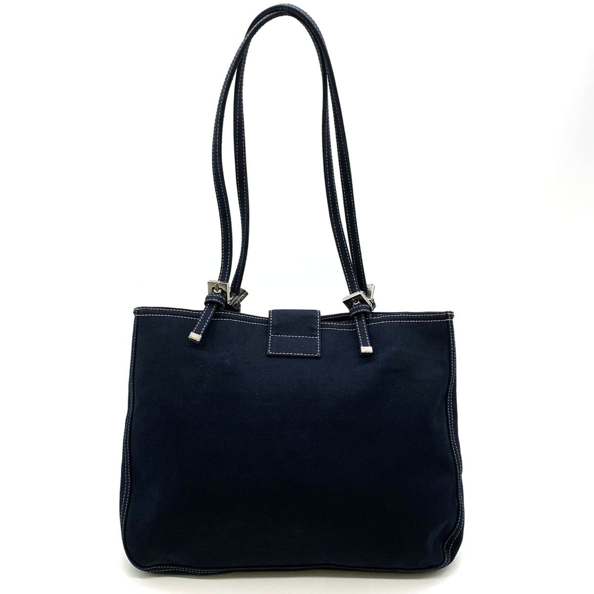 Fendi Tote Marble FF Logo Shoulder Bag Mamma Bucket Canvas Navy — view 2