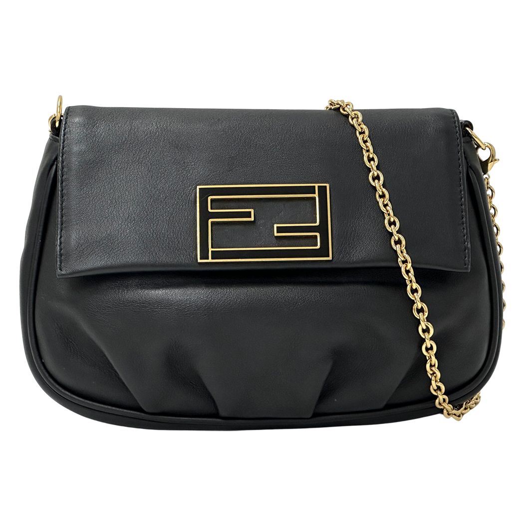 Fendi Shoulder Bag Leather Black Chain Small