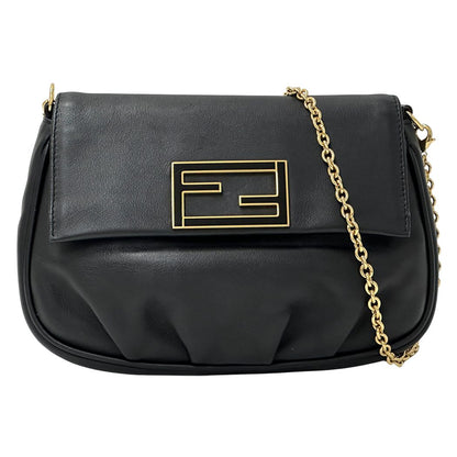Fendi Shoulder Bag Leather Black Chain Small