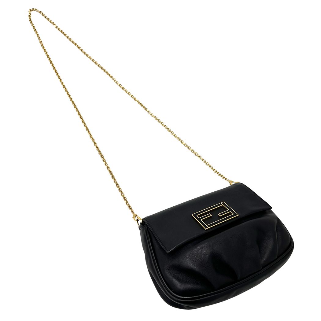 Fendi Shoulder Bag Leather Black Chain Small — view 4