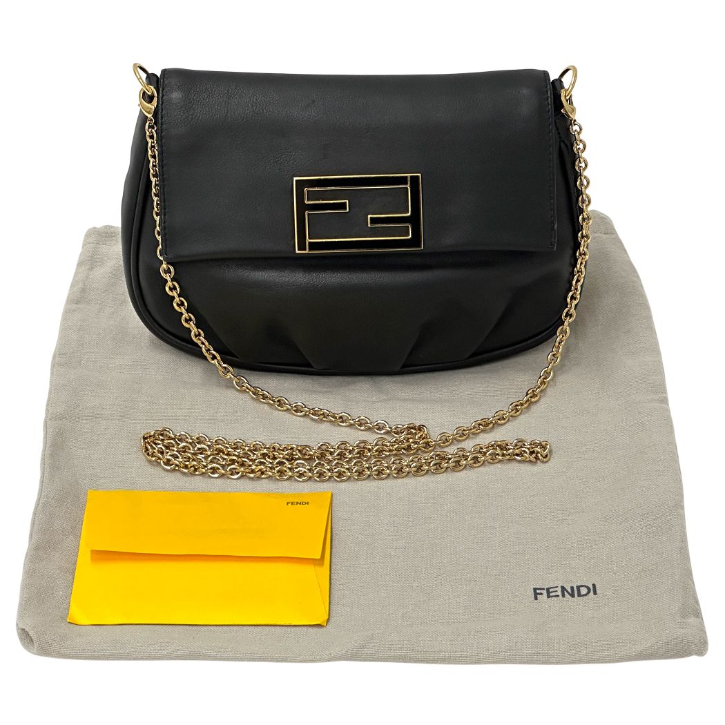 Fendi Shoulder Bag Leather Black Chain Small — view 7