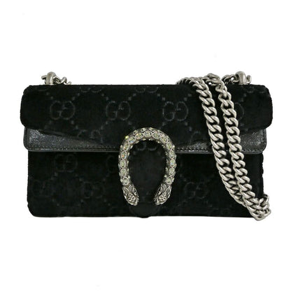 Gucci Dionysus Shoulder Bag GG Pattern Velvet Black Silver Tiger Head