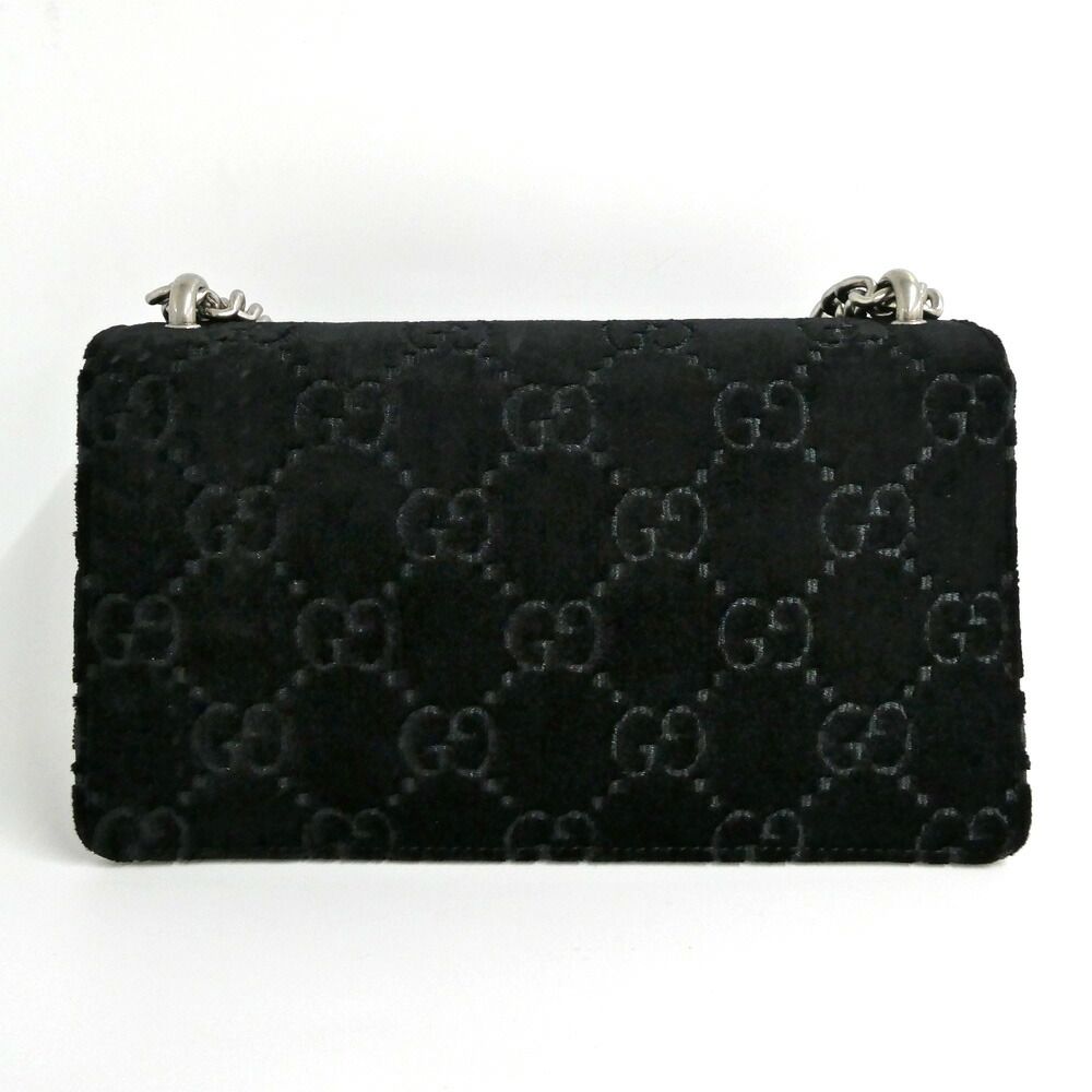 Gucci Dionysus Shoulder Bag GG Pattern Velvet Black Silver Tiger Head — view 2