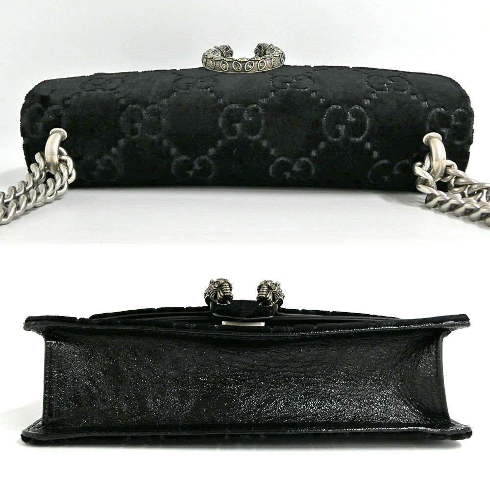 Gucci Dionysus Shoulder Bag GG Pattern Velvet Black Silver Tiger Head — view 4