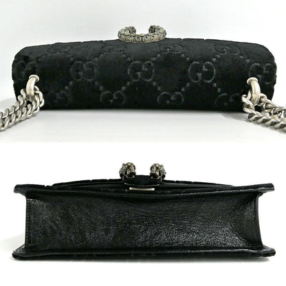 Gucci Dionysus Shoulder Bag GG Pattern Velvet Black Silver Tiger Head — view 4
