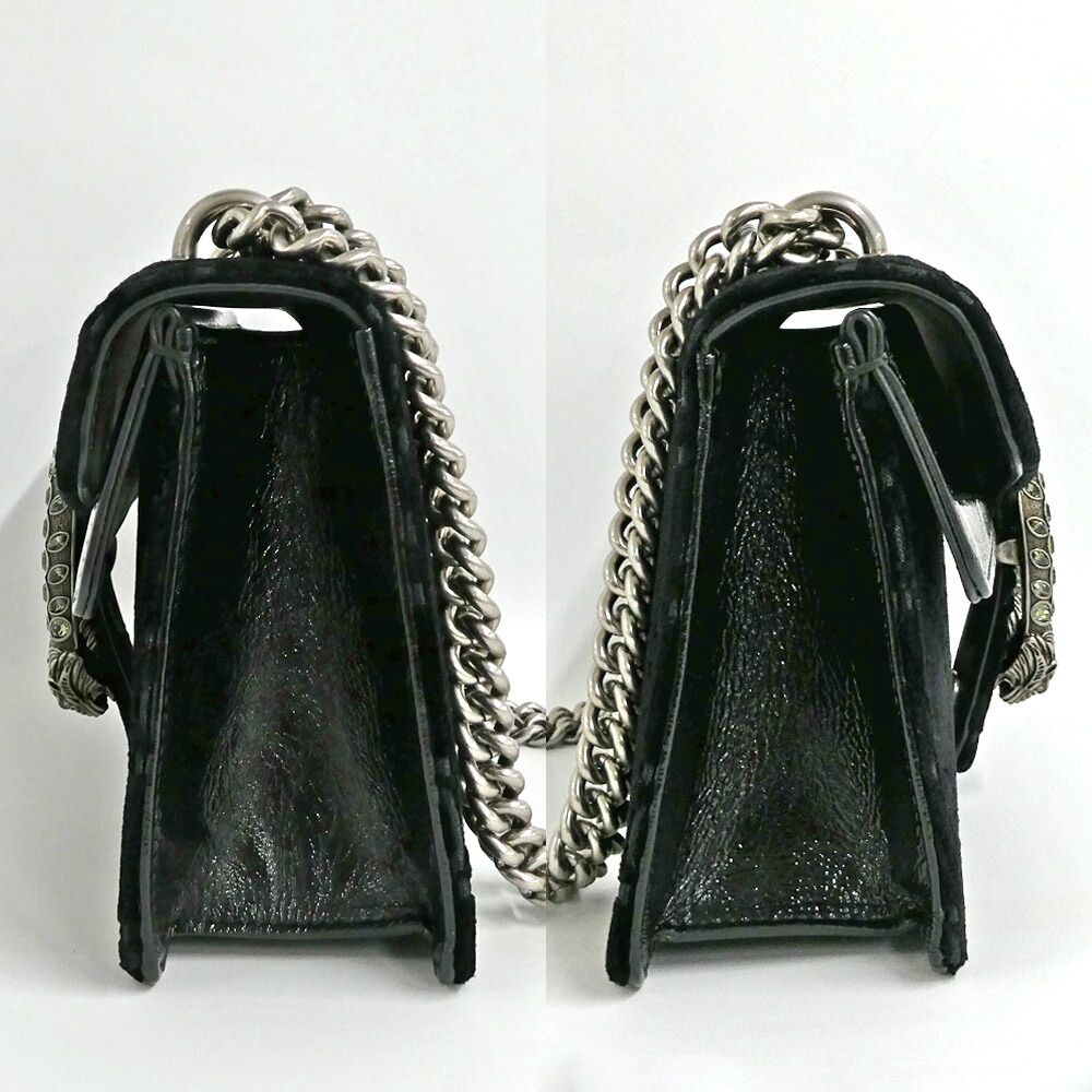 Gucci Dionysus Shoulder Bag GG Pattern Velvet Black Silver Tiger Head — view 3