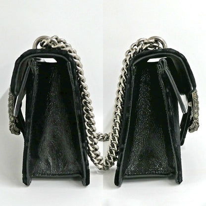 Gucci Dionysus Shoulder Bag GG Pattern Velvet Black Silver Tiger Head — view 3