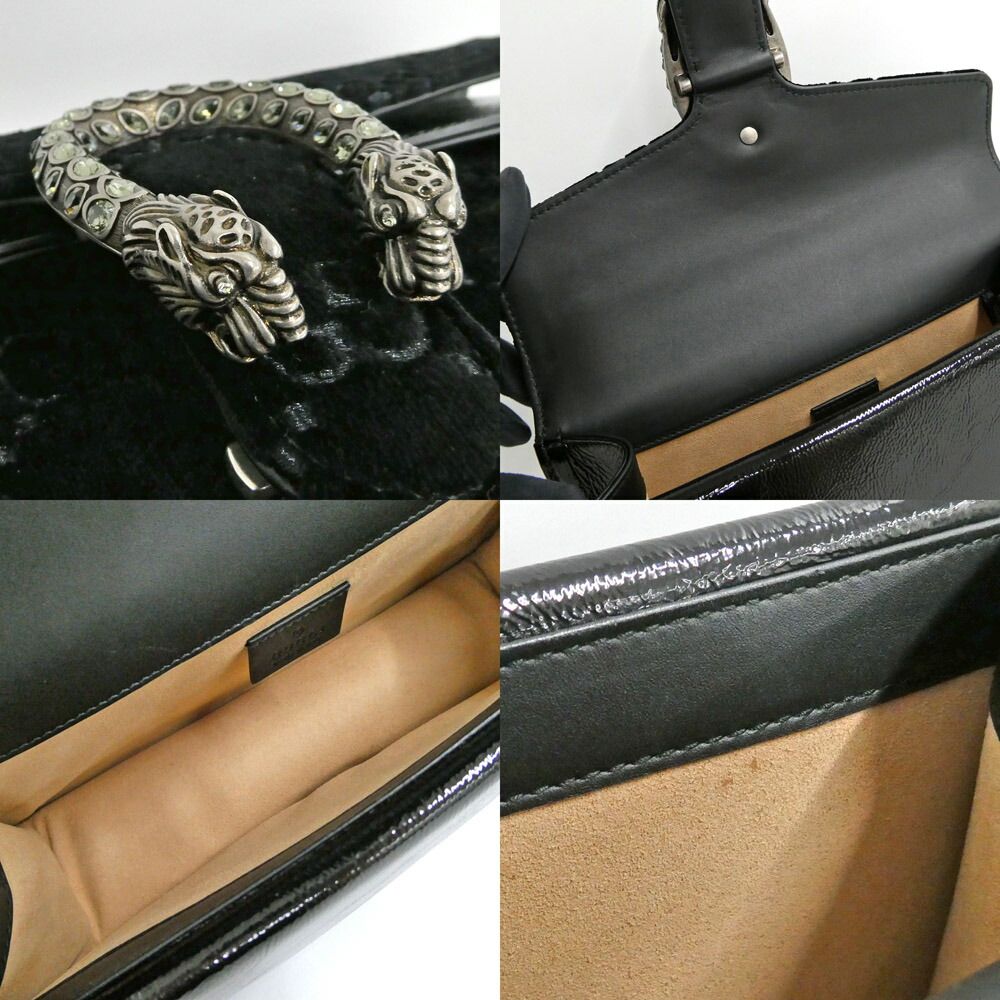 Gucci Dionysus Shoulder Bag GG Pattern Velvet Black Silver Tiger Head — view 8
