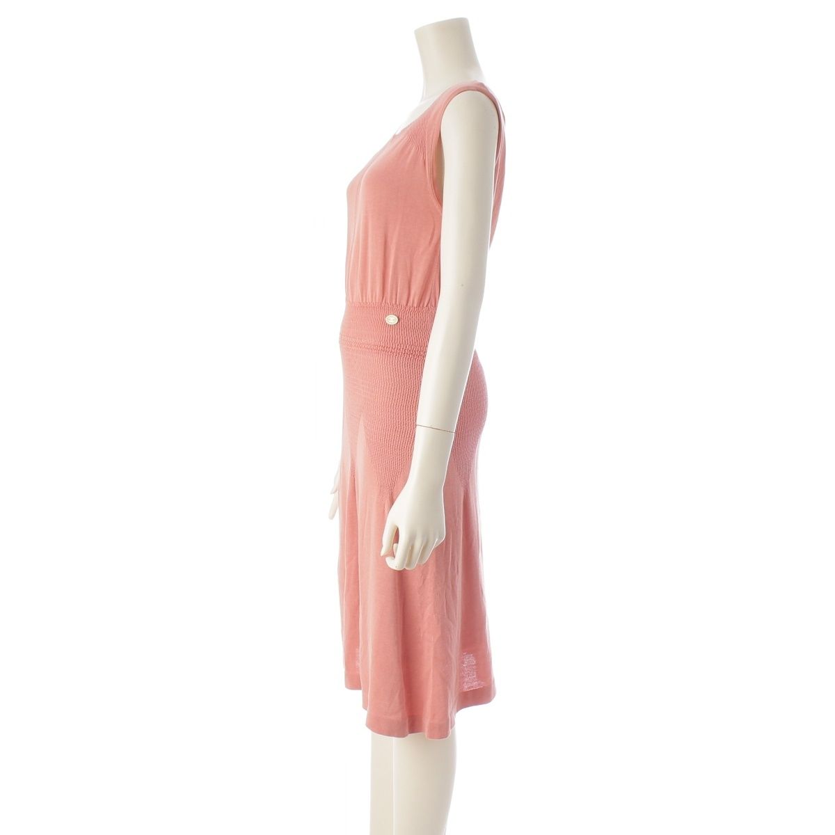 Chanel Cotton Change Knit CC Logo Plate Dress Sleeveless Top Skirt Pink 38 — view 3