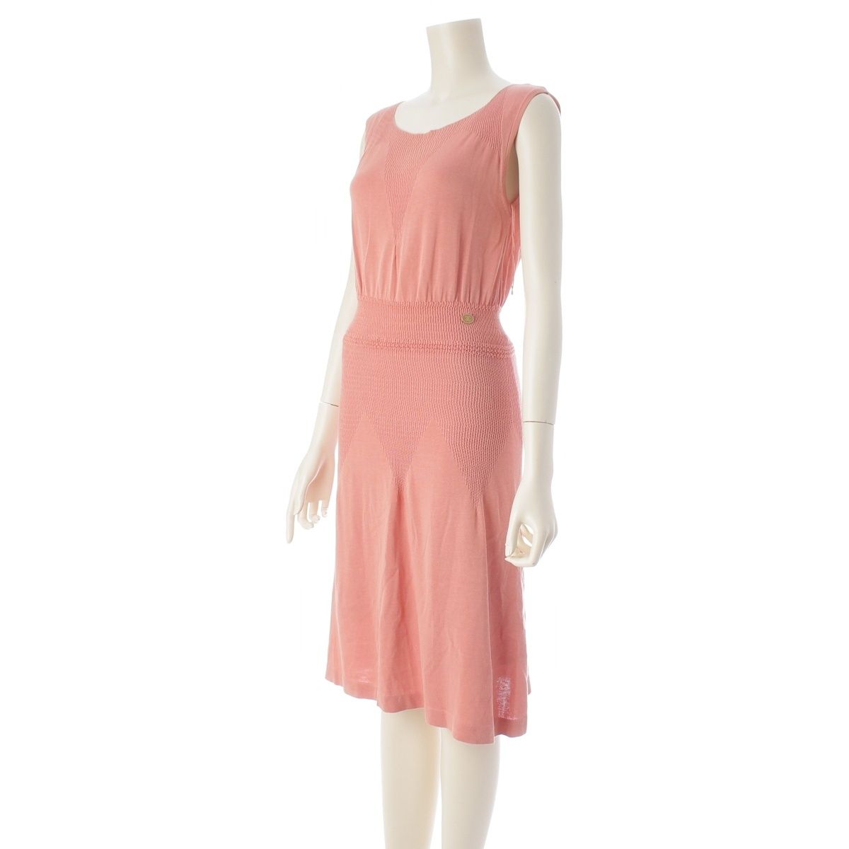 Chanel Cotton Change Knit CC Logo Plate Dress Sleeveless Top Skirt Pink 38 — view 2