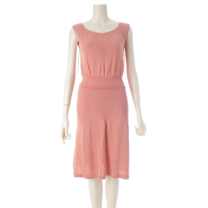 Chanel Cotton Change Knit CC Logo Plate Dress Sleeveless Top Skirt Pink 38