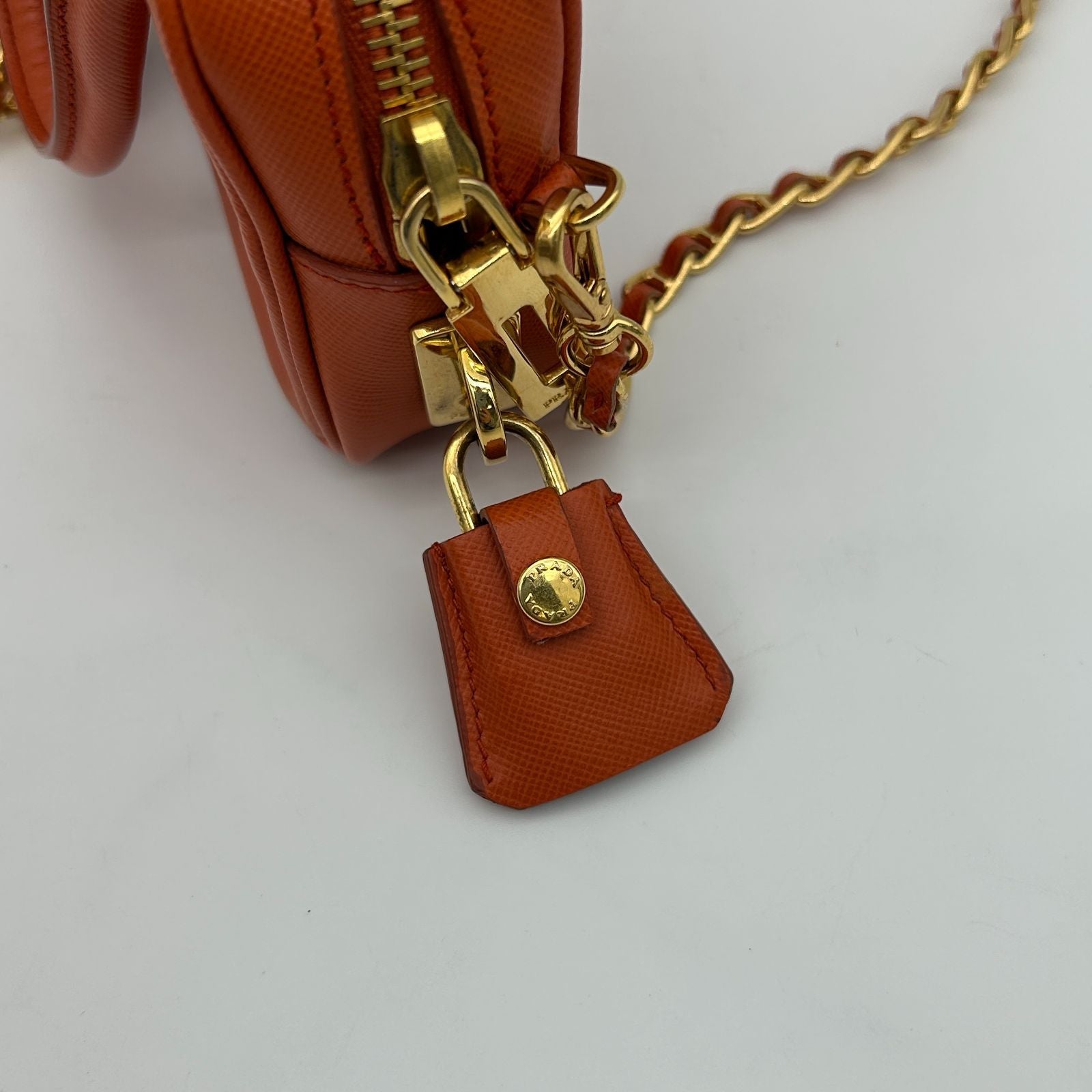 Prada Orange Saffiano Leather Shoulder Bag — view 5