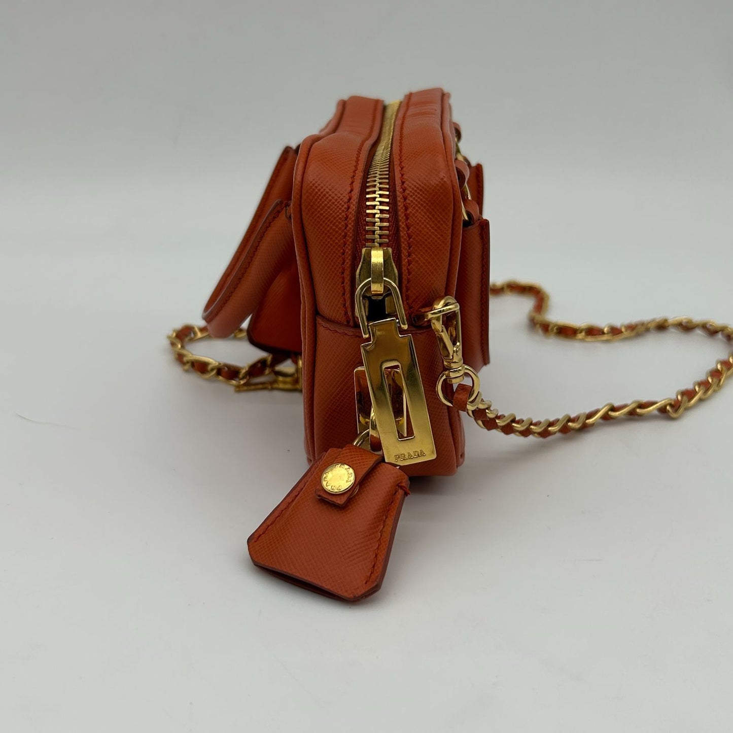 Prada Orange Saffiano Leather Shoulder Bag — view 6