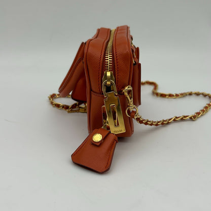 Prada Orange Saffiano Leather Shoulder Bag — view 6
