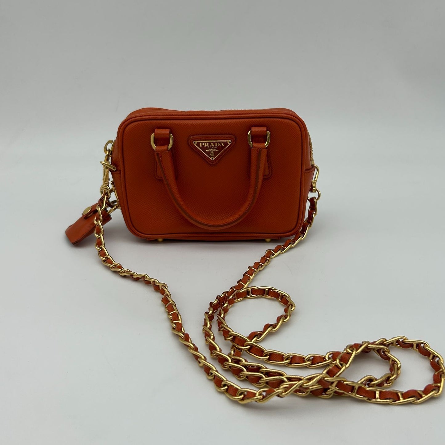 Prada Orange Saffiano Leather Shoulder Bag