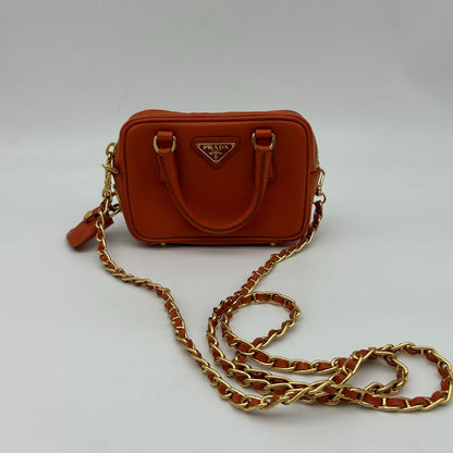 Prada Orange Saffiano Leather Shoulder Bag