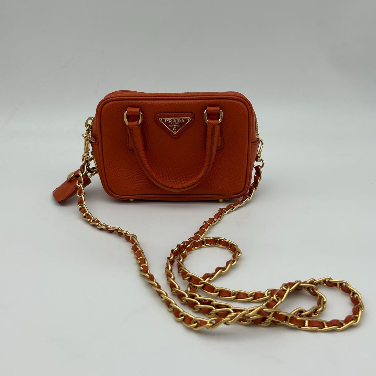 Prada Orange Saffiano Leather Shoulder Bag — view 2