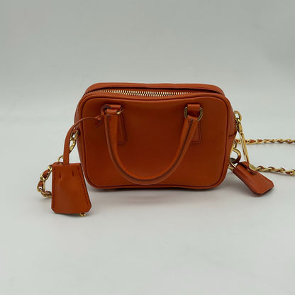 Prada Orange Saffiano Leather Shoulder Bag — view 3