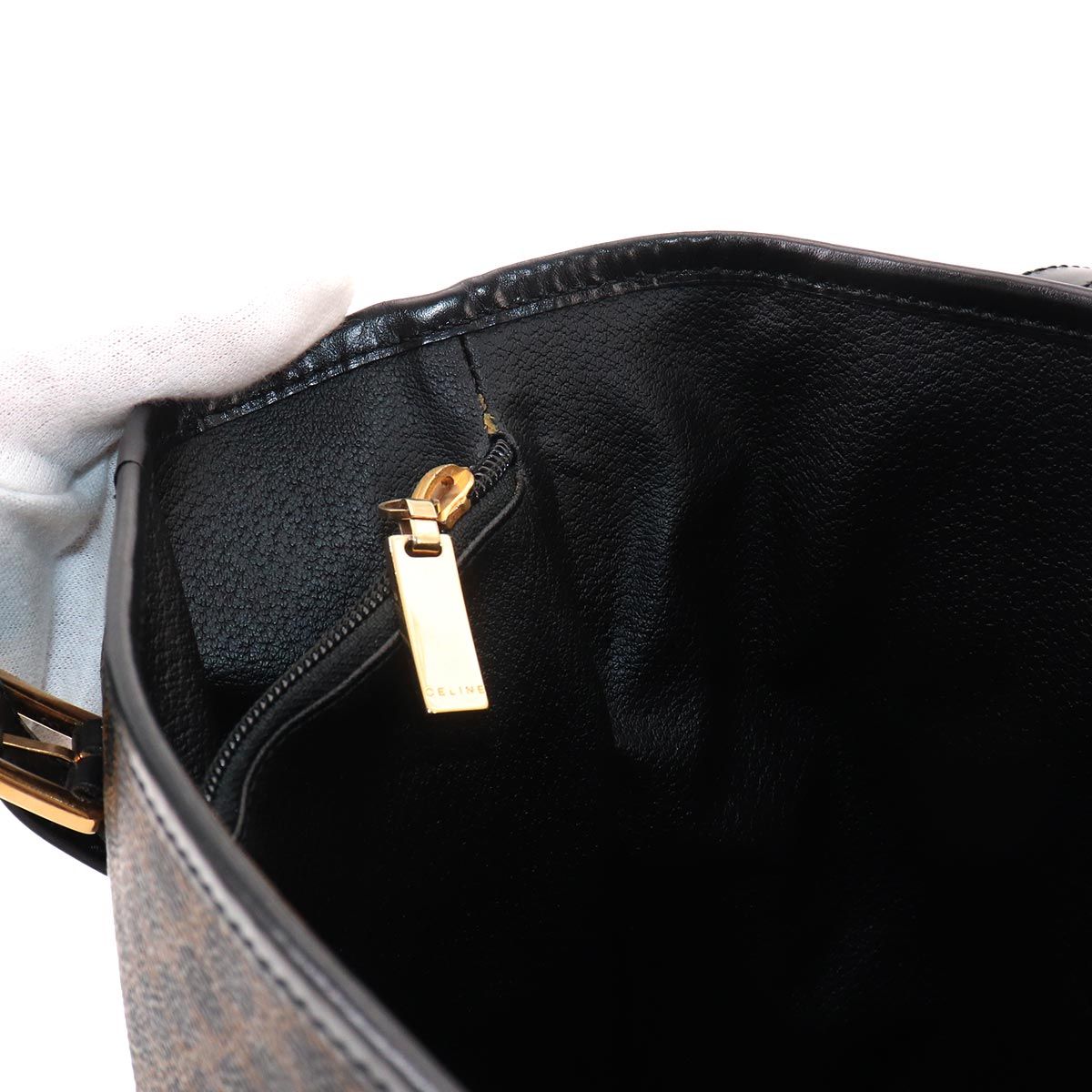 Celine Macadam Tote Bag Black Brown Leather Gold Vintage — view 7