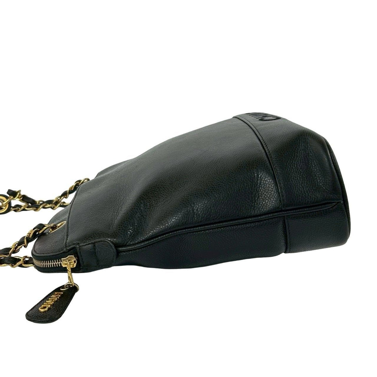 Chanel Card Vintage Logo Caviar Leather Chain Shoulder Bag Black — view 5