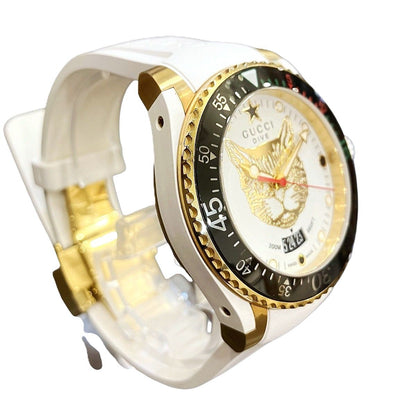 Gucci Dive Mystic Cat Watch SS Rubber Quartz White Gold Dial 136.3 — view 3