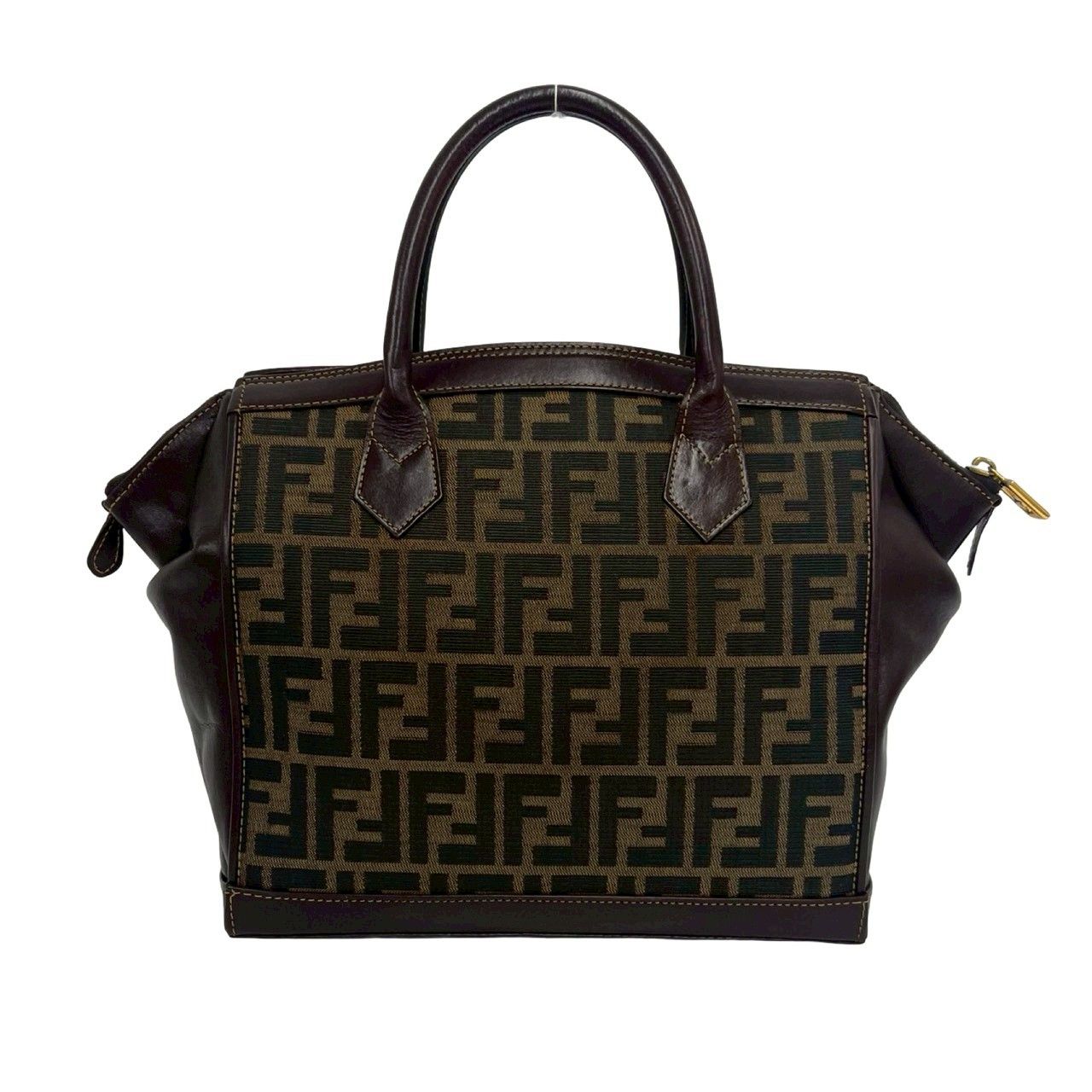 Fendi Vintage Zucca FF Logo Pattern Canvas Leather Shoulder Bag Brown — view 3