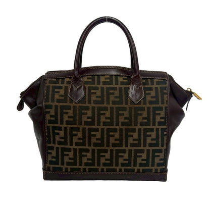 Fendi Vintage Zucca FF Logo Pattern Canvas Leather Shoulder Bag Brown — view 3