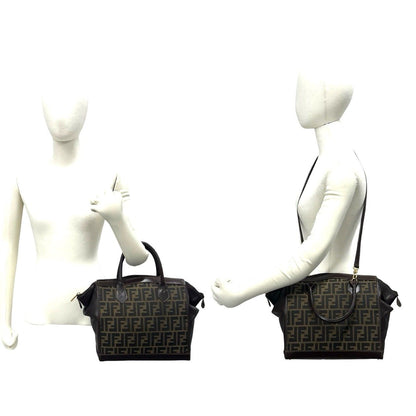 Fendi Vintage Zucca FF Logo Pattern Canvas Leather Shoulder Bag Brown — view 2
