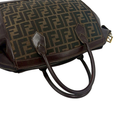 Fendi Vintage Zucca FF Logo Pattern Canvas Leather Shoulder Bag Brown — view 4