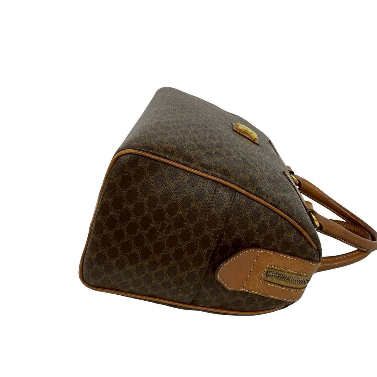 Celine Vintage Macadam Pattern Triomphe Logo Leather Boston Bag Brown — view 6