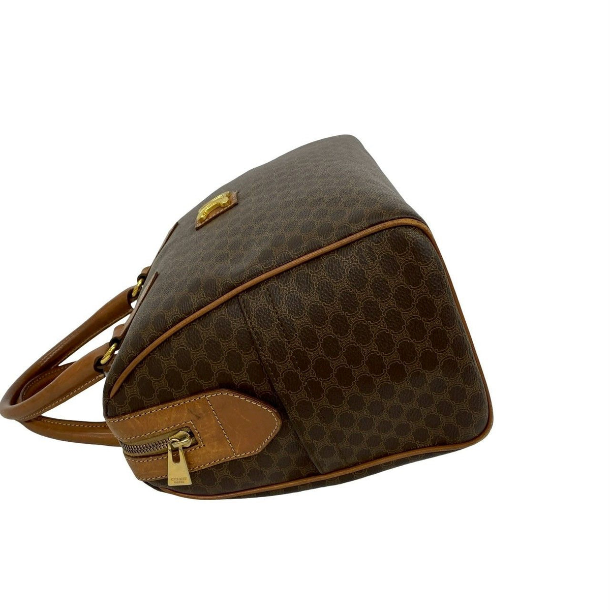 Celine Vintage Macadam Pattern Triomphe Logo Leather Boston Bag Brown — view 5