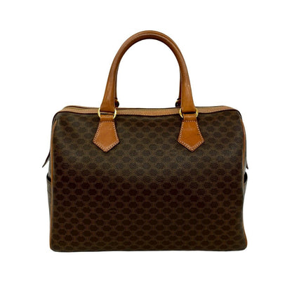 Celine Vintage Macadam Pattern Triomphe Logo Leather Boston Bag Brown — view 3