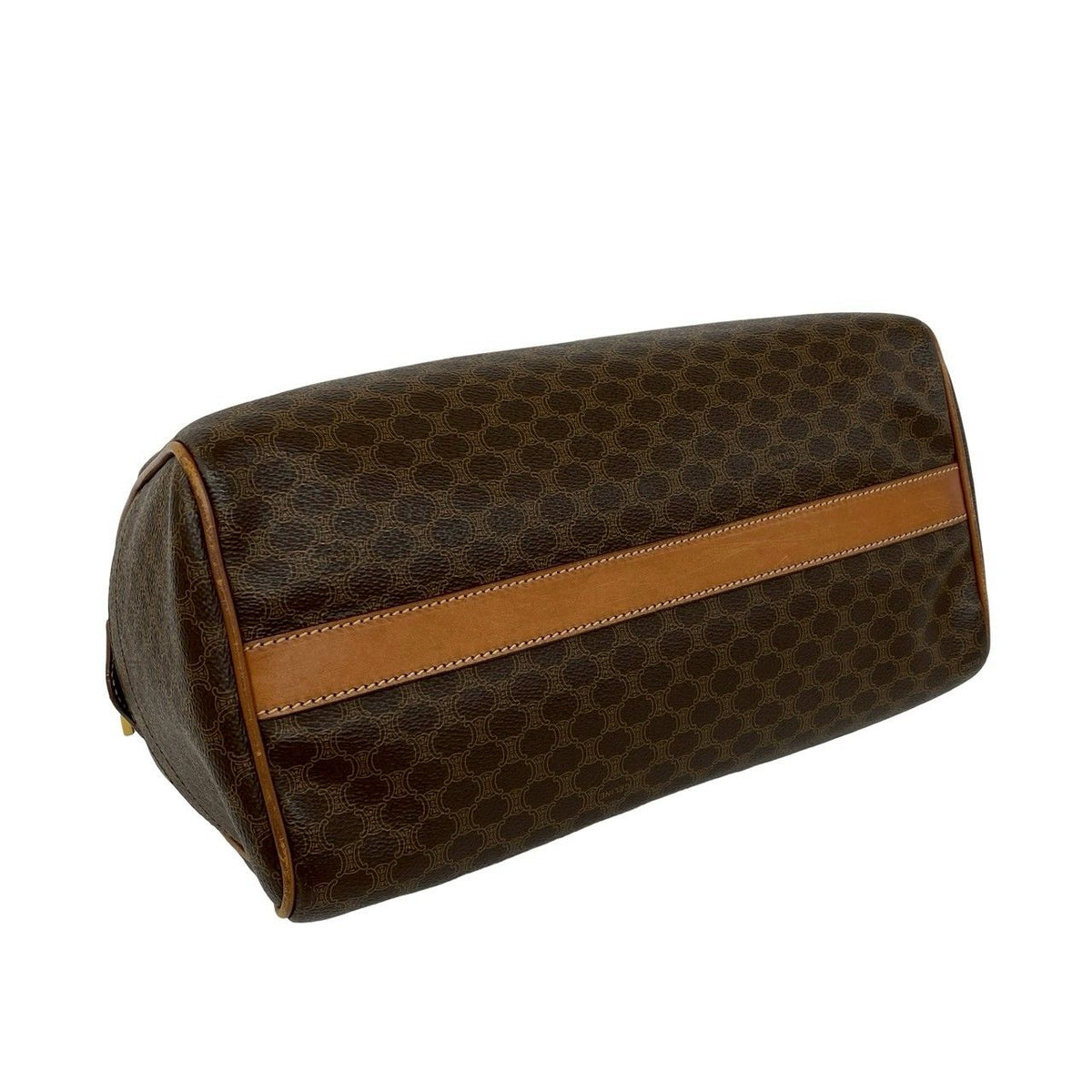 Celine Vintage Macadam Pattern Triomphe Logo Leather Boston Bag Brown — view 7