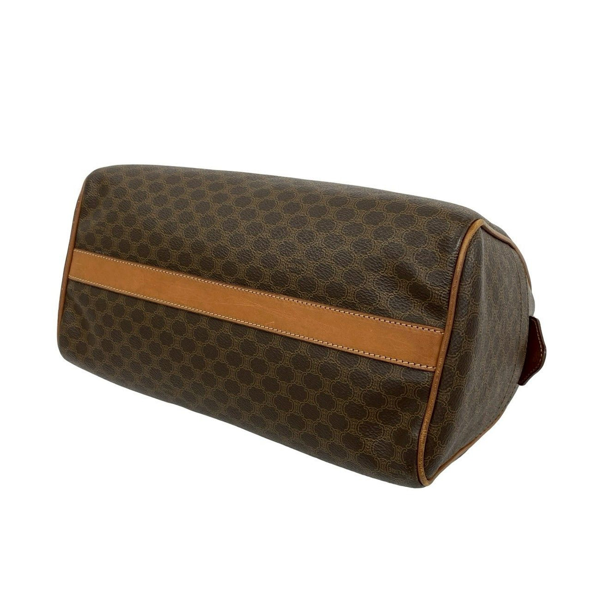 Celine Vintage Macadam Pattern Triomphe Logo Leather Boston Bag Brown — view 8