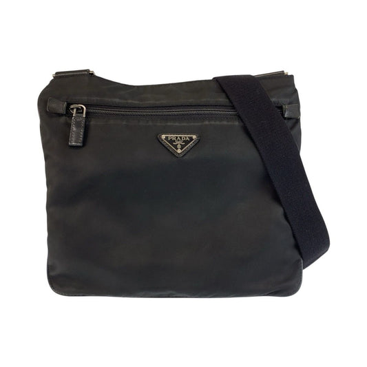 Prada Tessuto Black Nylon Leather Shoulder Bag