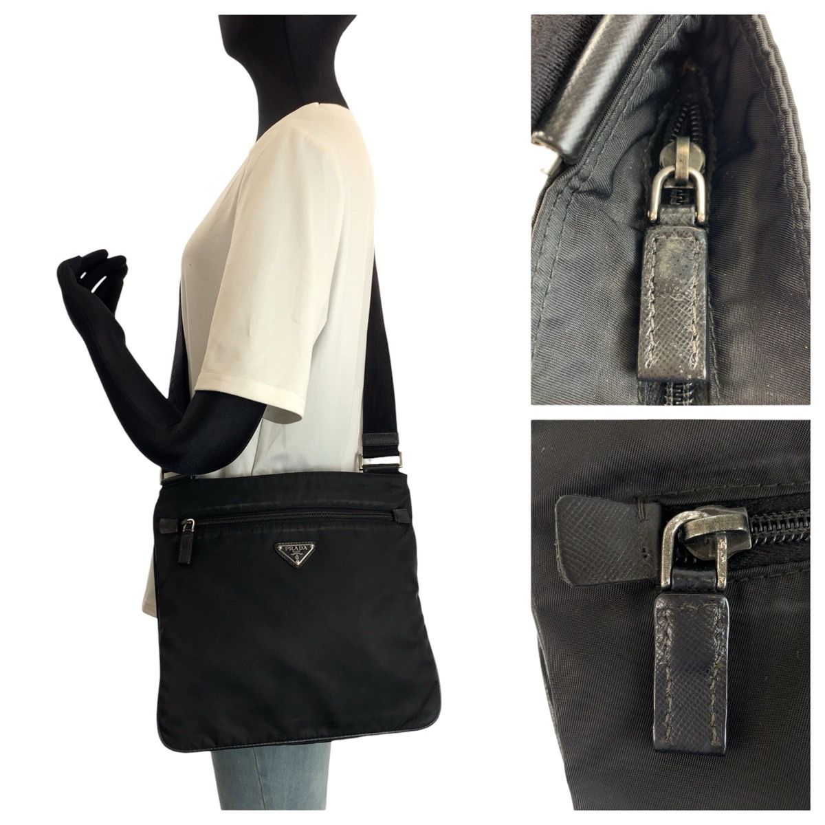 Prada Tessuto Black Nylon Leather Shoulder Bag — view 7