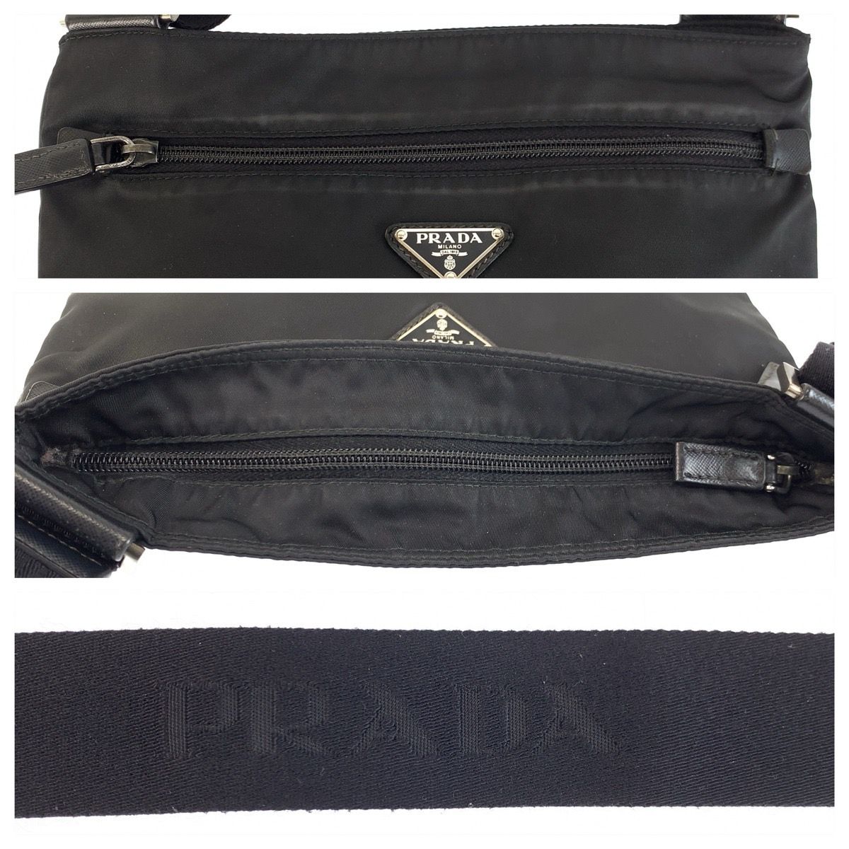 Prada Tessuto Black Nylon Leather Shoulder Bag — view 5