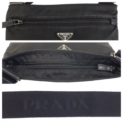 Prada Tessuto Black Nylon Leather Shoulder Bag — view 5