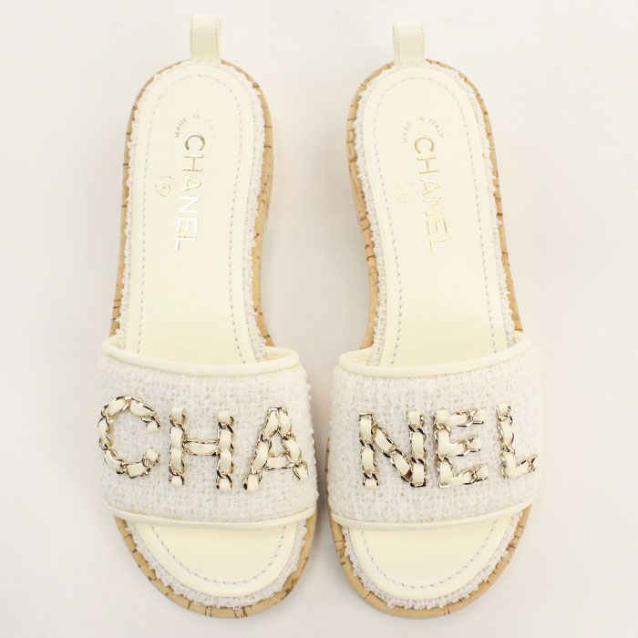 Chanel Sandals Tweed White — view 8