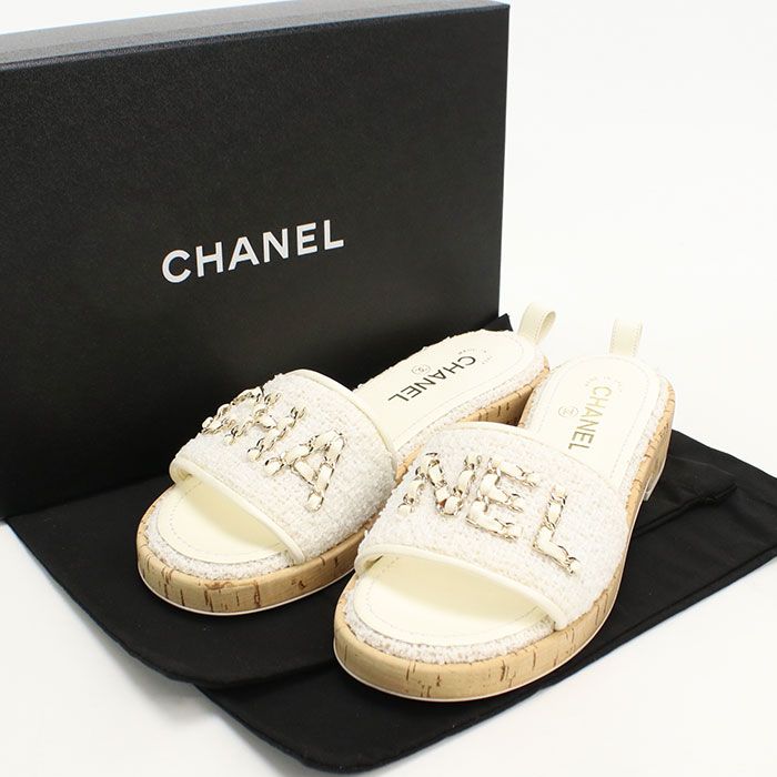 Chanel Sandals Tweed White